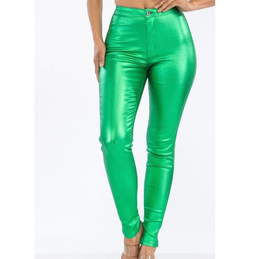 Kelly Green Iridescent Metallic Jeans